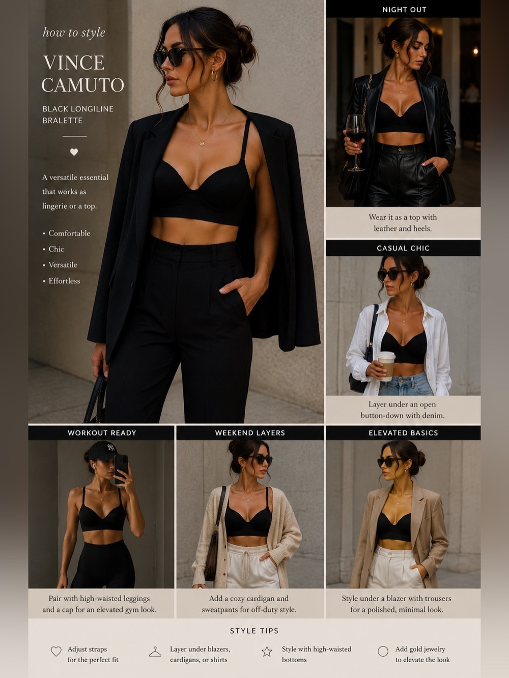 Vince Camuto Black Lace Longline Bralette Bra 34B Lingerie